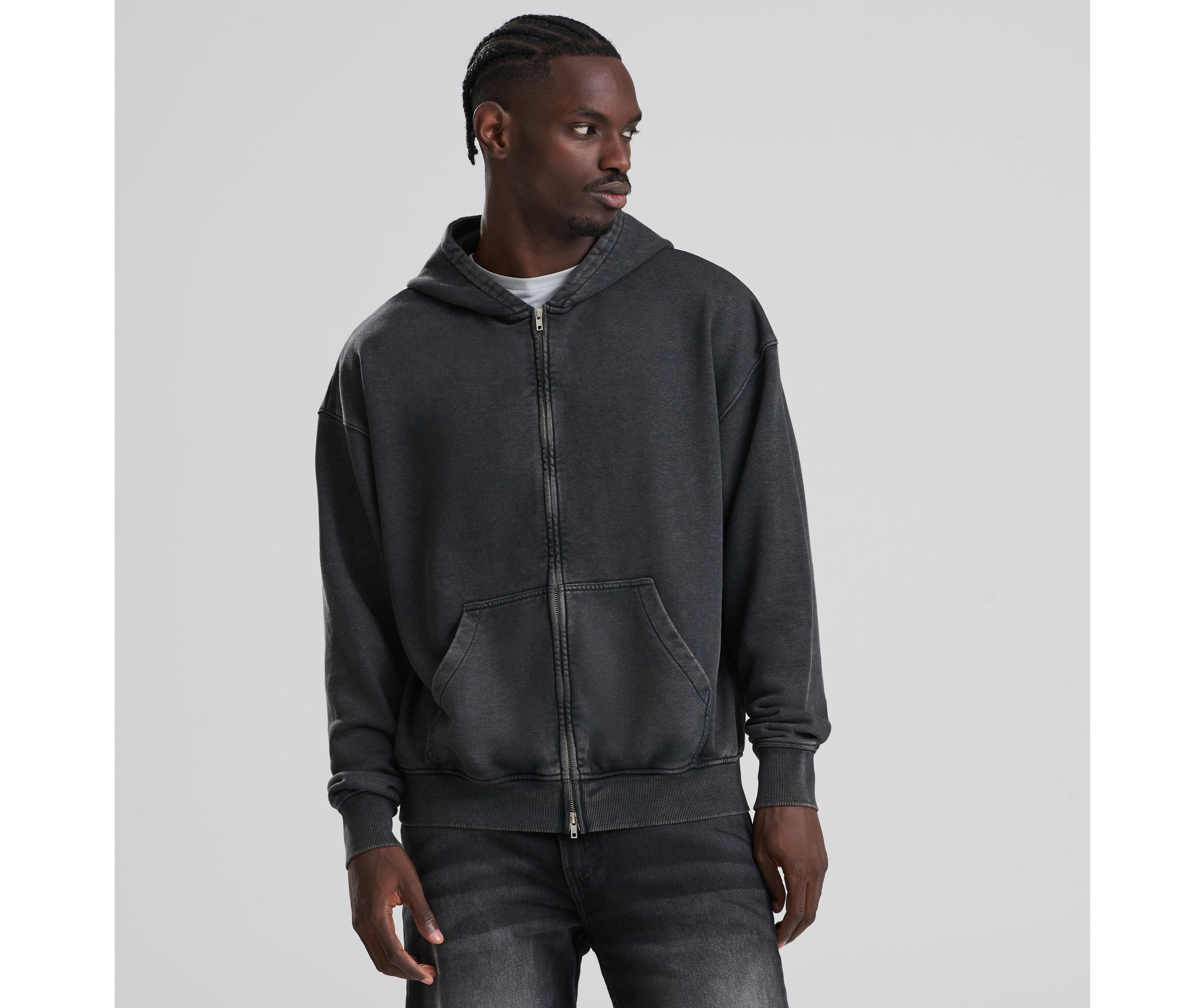 Sweat à capuche zippé effet délavé