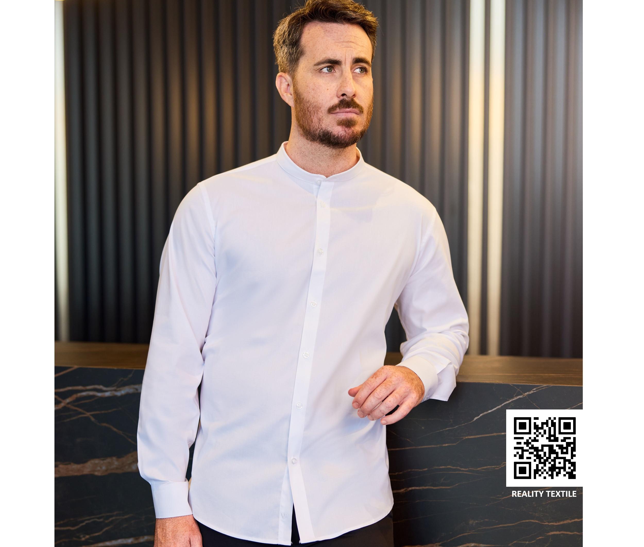 Chemise à manches longues à col Mao