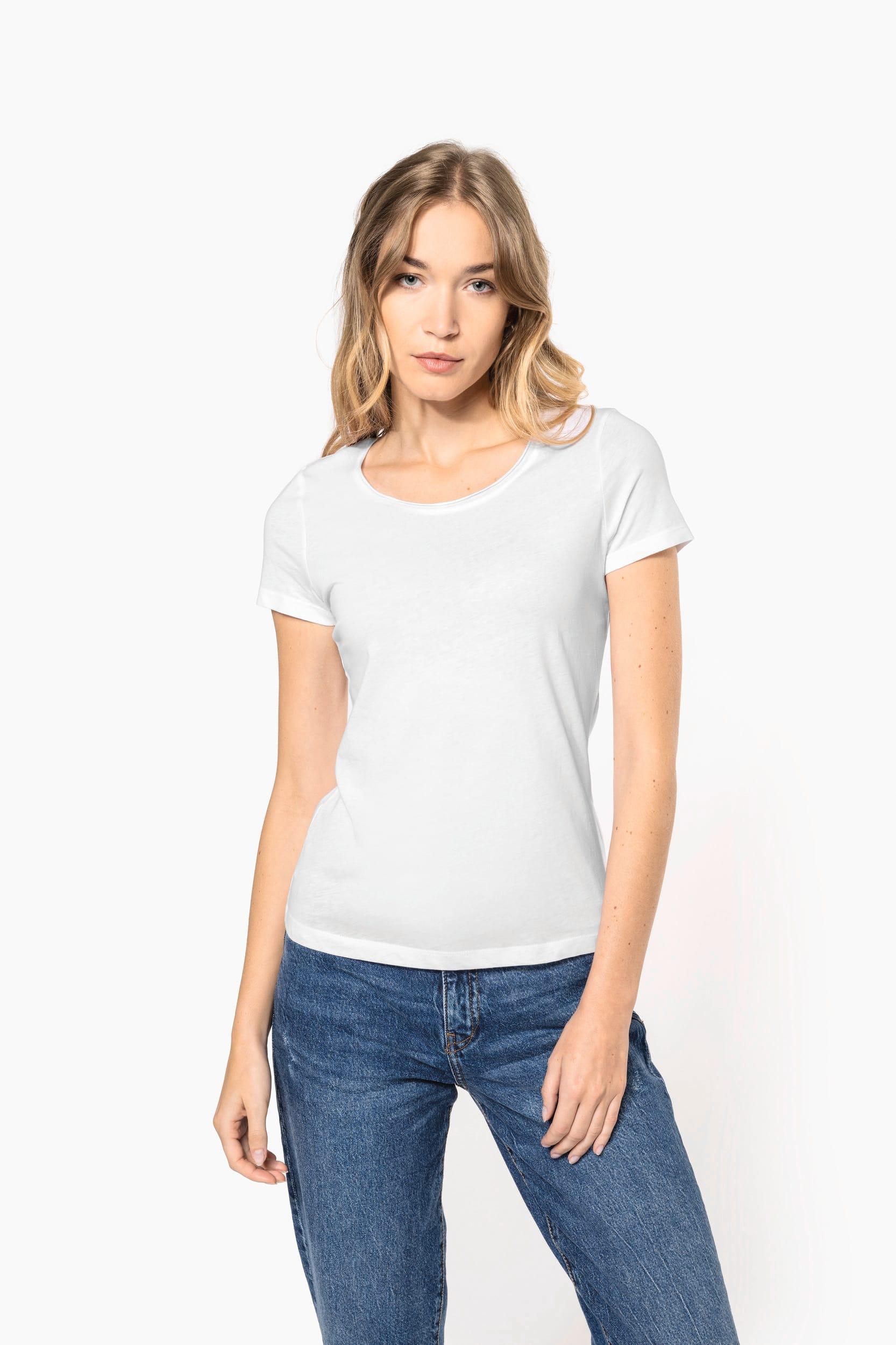 T-shirt Bio col à bords francs manches courtes femme