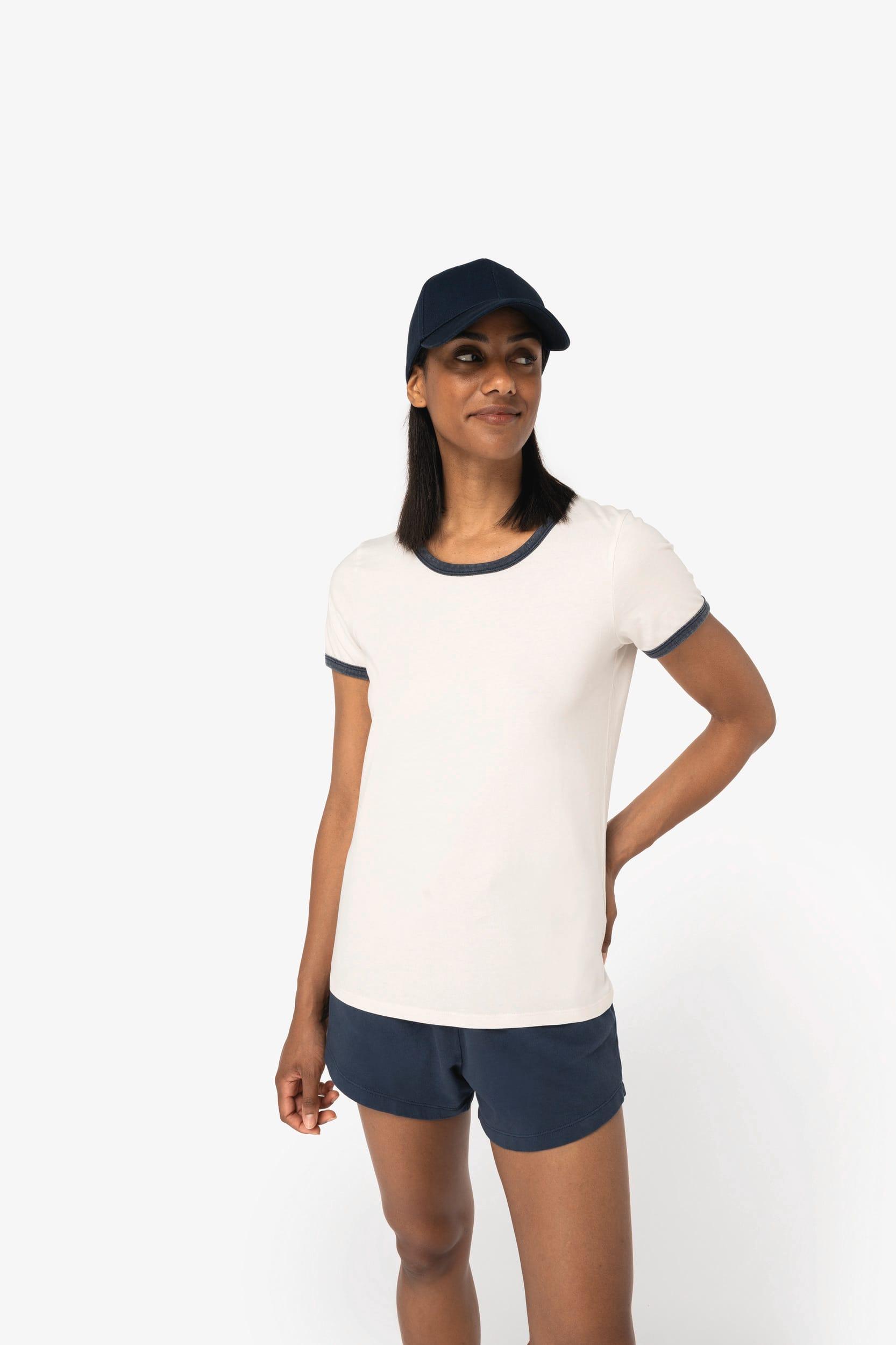 T-shirt ringer écoresponsable à bords contrastés effet délavé femme