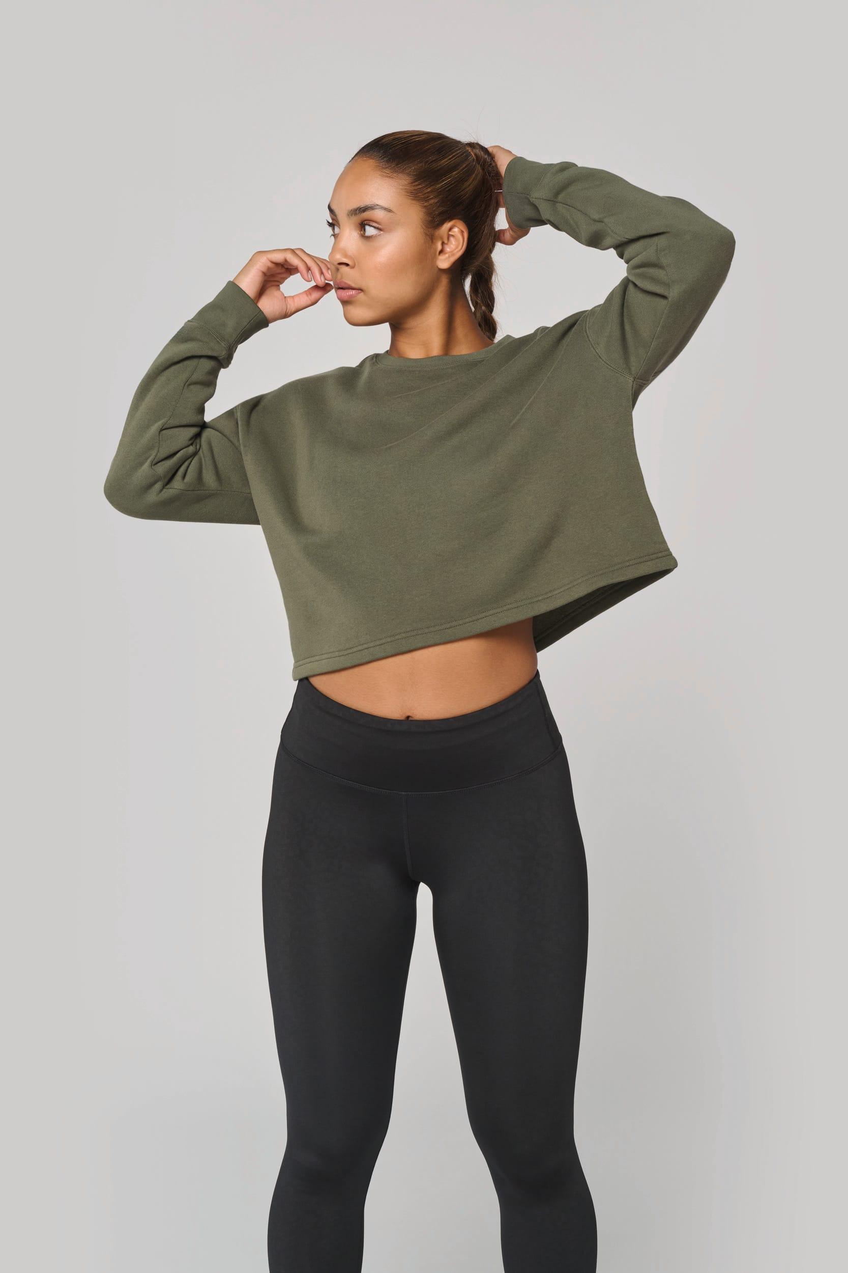 Sweat-shirt crop col rond femme