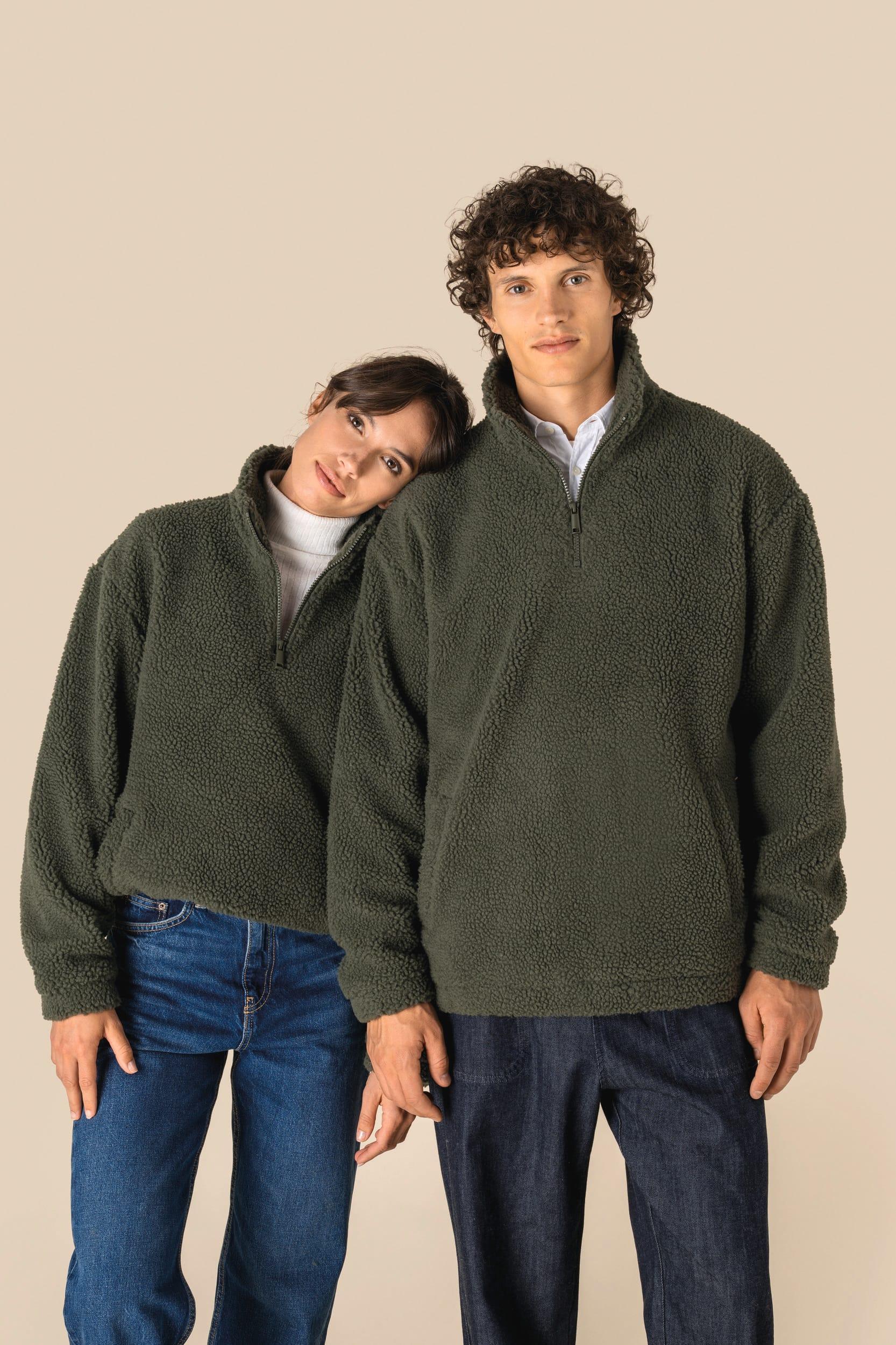 Sweat-shirt 1/4 zip à épaules tombantes en sherpa unisexe