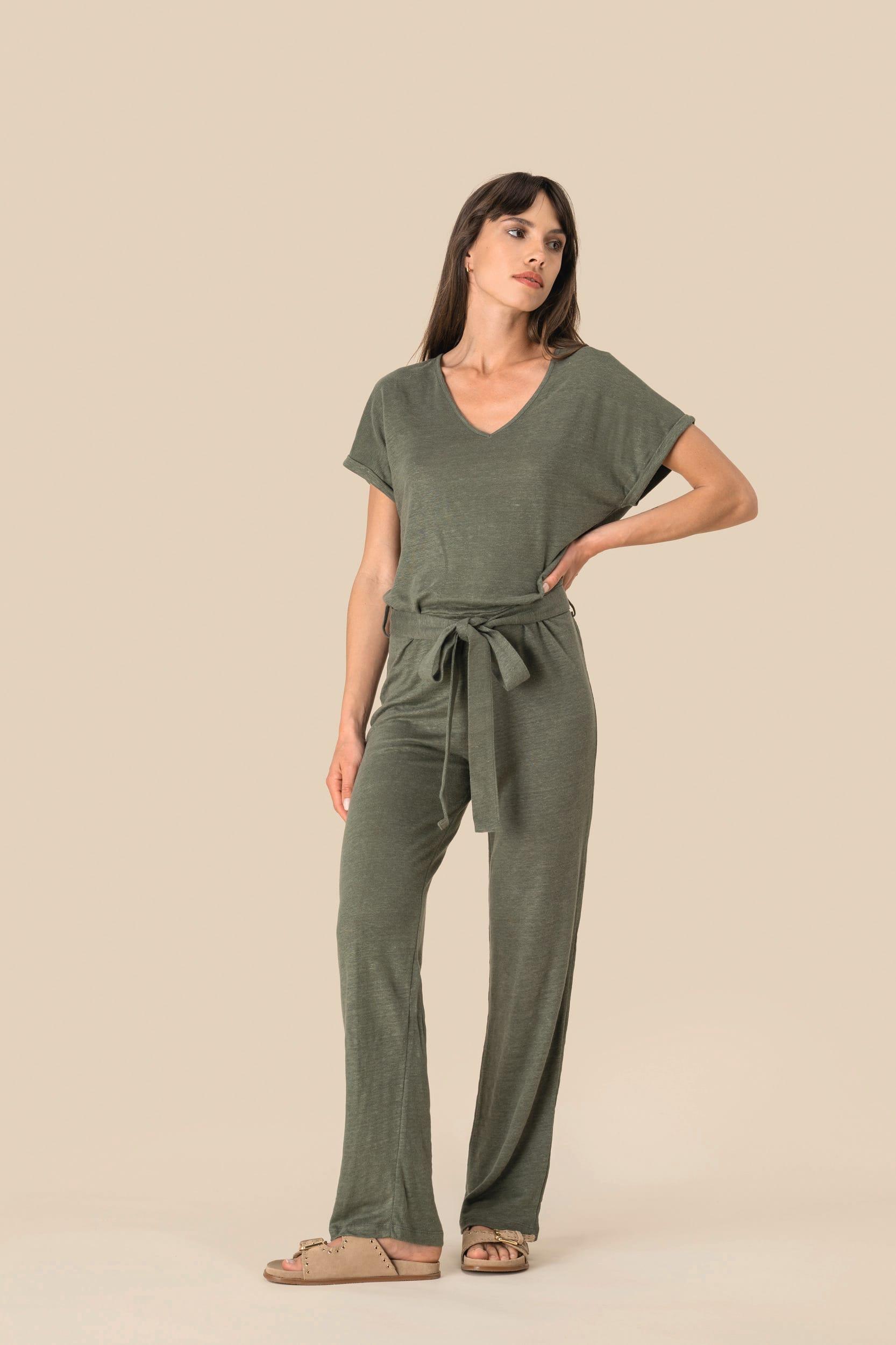 Combinaison en maille manches courtes en lin femme