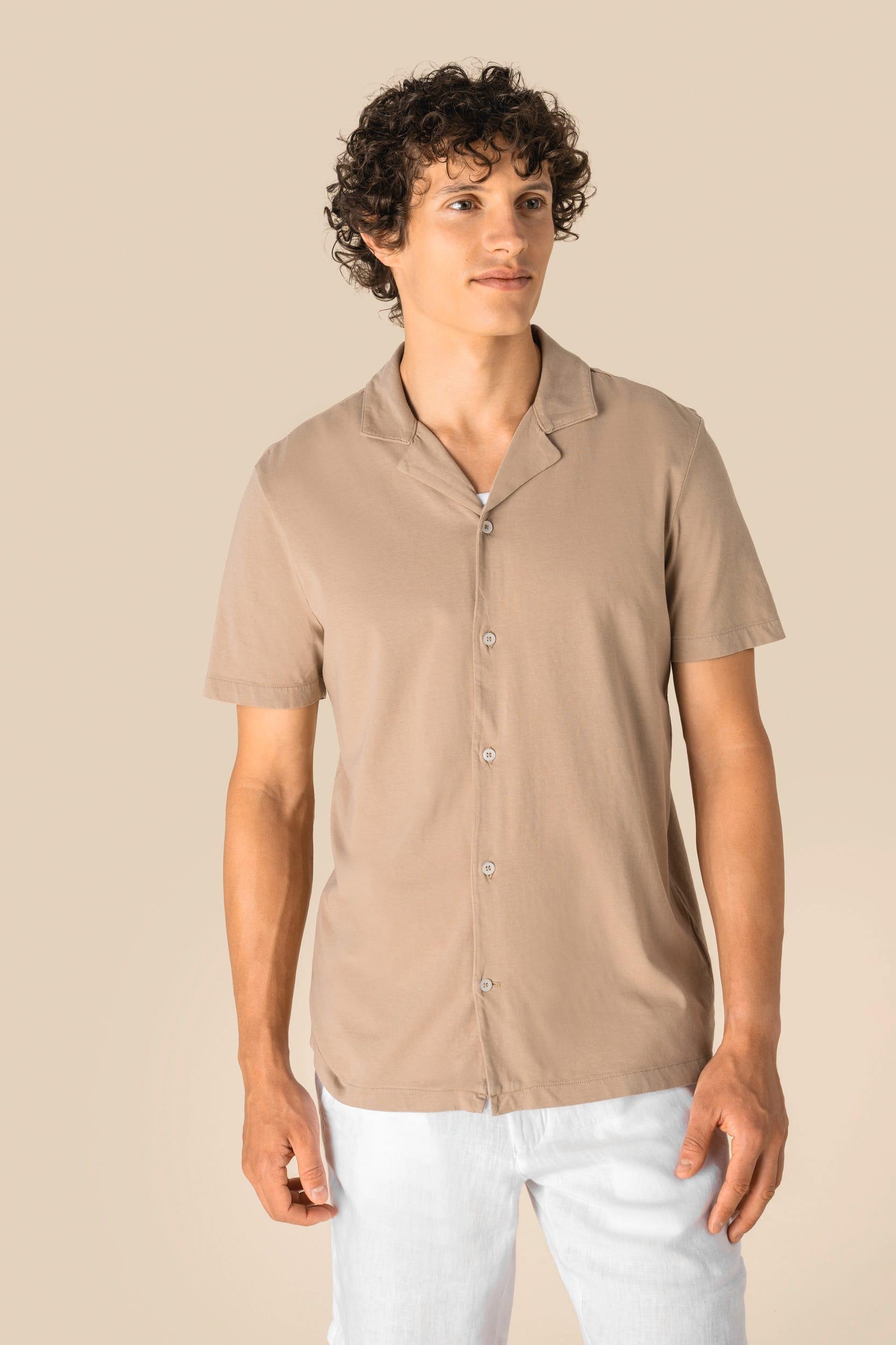 Chemise écoresponsable à col bowling délavée en jersey manches courtes homme