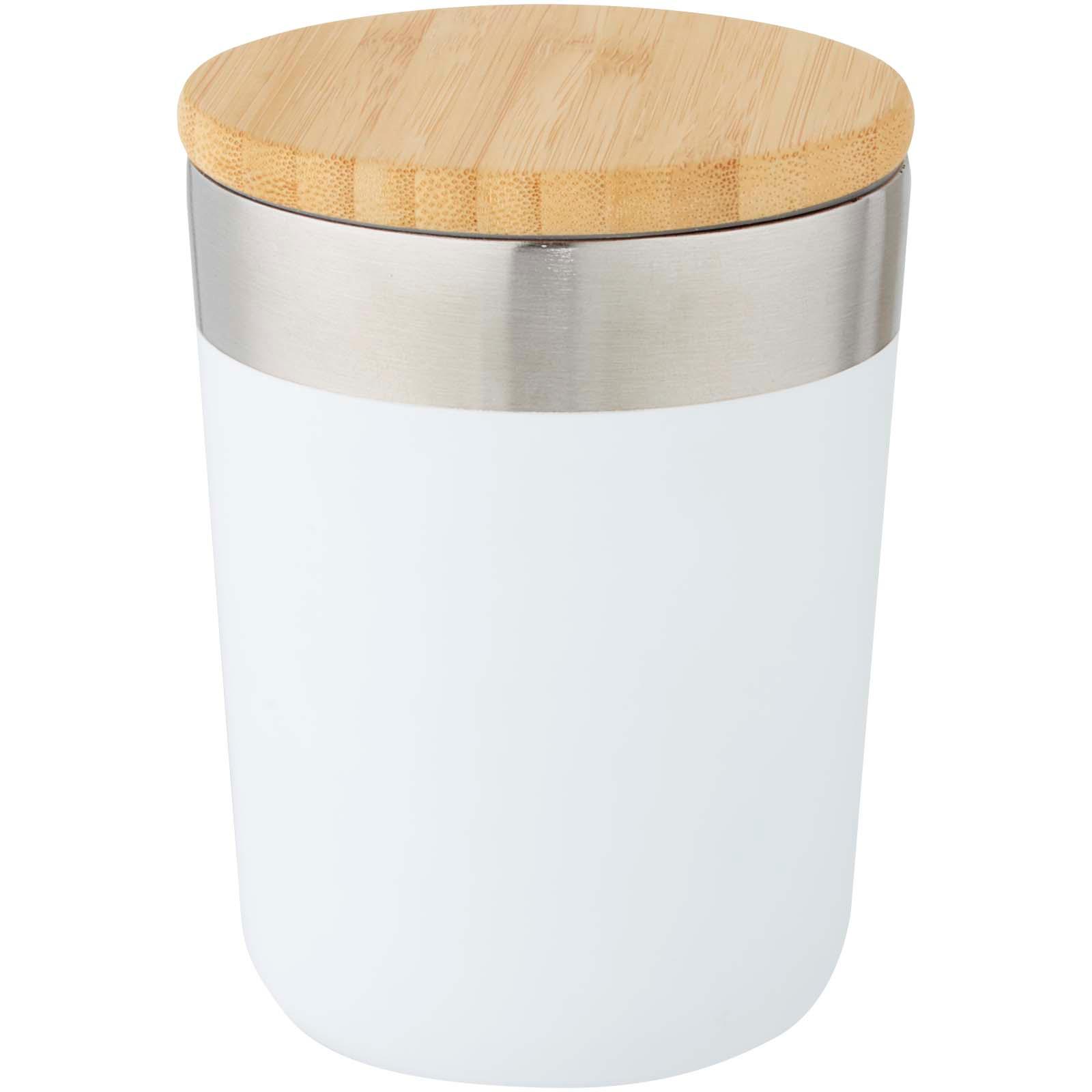 Gobelet Lagan de 330 ml en acier inoxydable avec isolation par le vide et couche de cuivre, avec couvercle en bambou