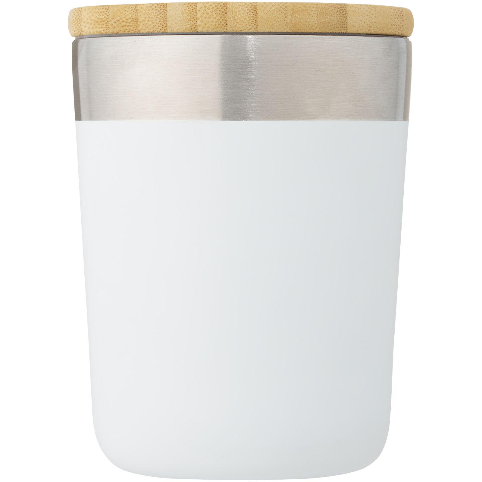 Gobelet Lagan de 330 ml en acier inoxydable avec isolation par le vide et couche de cuivre, avec couvercle en bambou