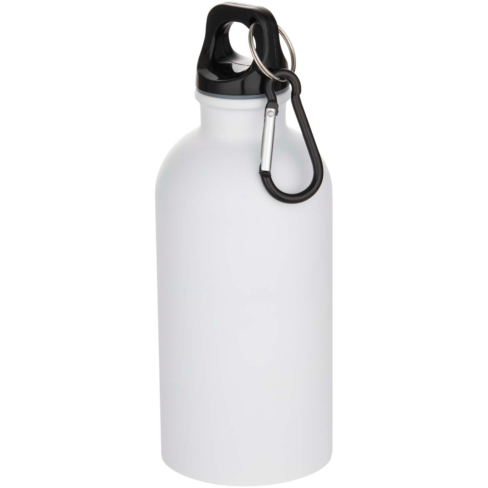 Bouteille d’eau Oregon de 400 ml à simple paroi avec finition MATE, en acier inoxydable recyclé certifié RCS avec mousqueton