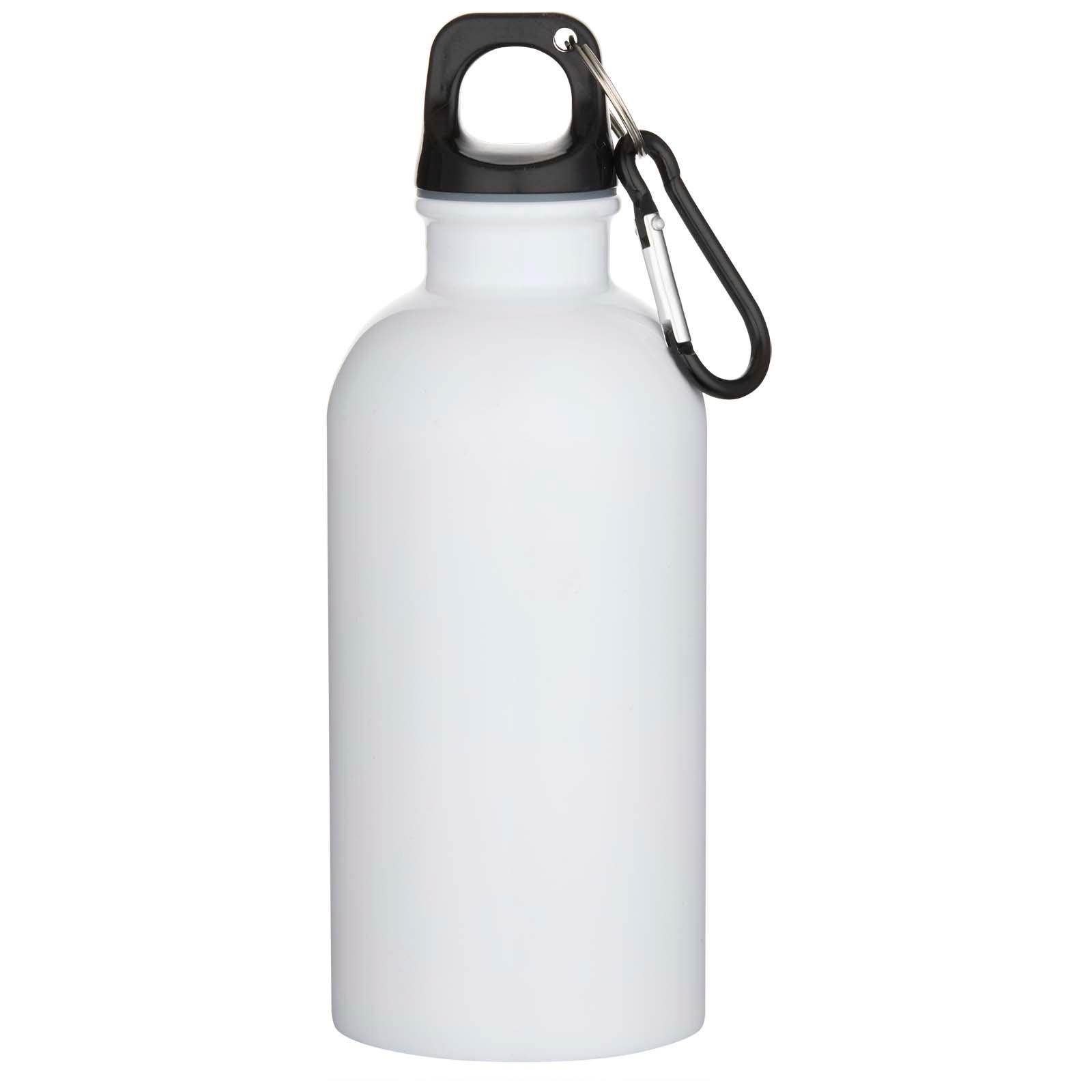 Bouteille d’eau Oregon de 400 ml en acier inoxydable recyclé à simple paroi certifié RCS avec mousqueton (impression par sublimation)