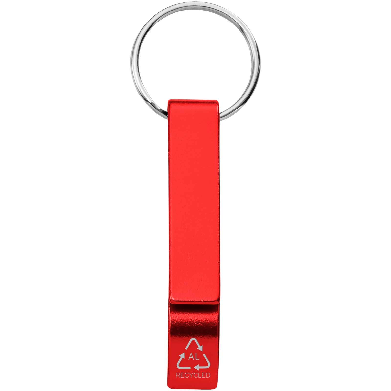 Ouvre-bouteille et canette Tao en aluminium recyclé certifié RCS avec porte-clés 