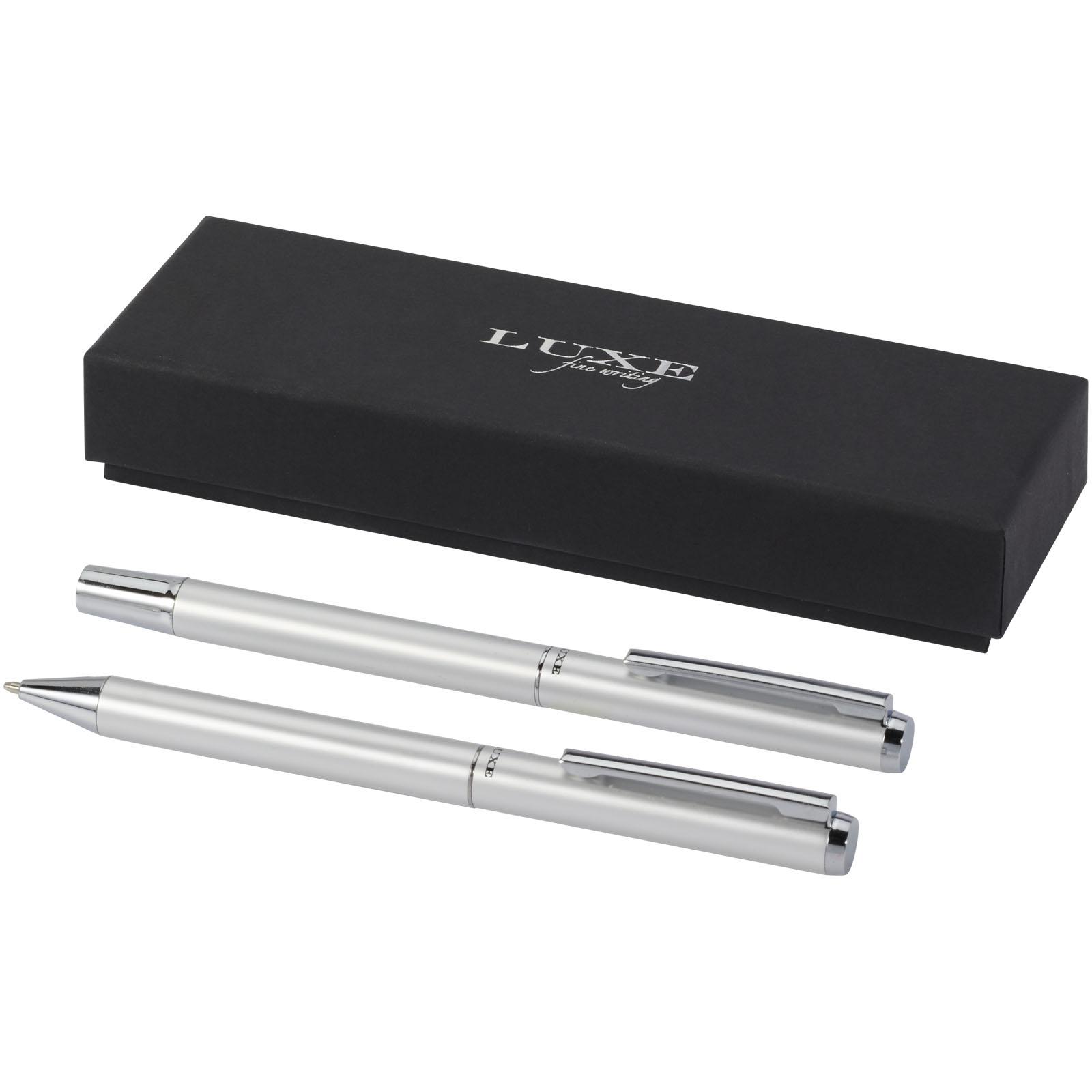 Ensemble-cadeau stylo bille et stylo roller Lucetto en aluminium recyclé (encre noire)