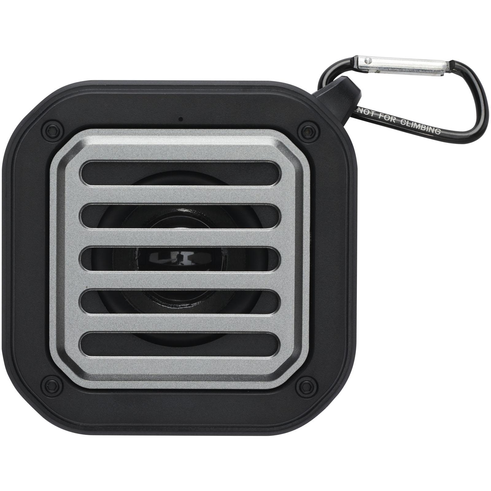 Haut-parleur solaire Bluetooth® Solo de 3 W IPX5 en plastique recyclé certifié RCS avec mousqueton 