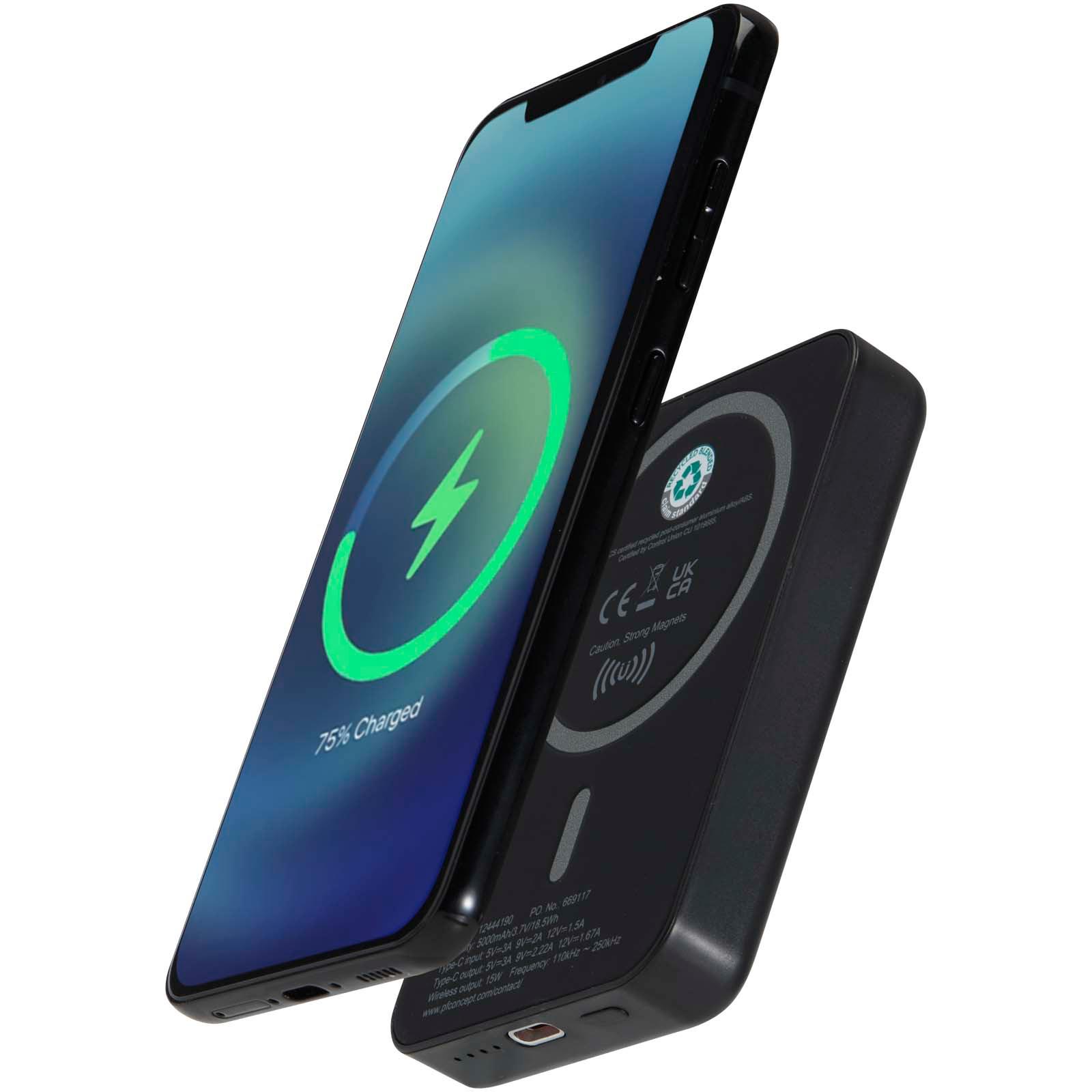 Batterie de secours Acrab magnétique sans fil de 5 000 mAh et 15 W avec PD de 20 W - fabriquée en plastique recyclé