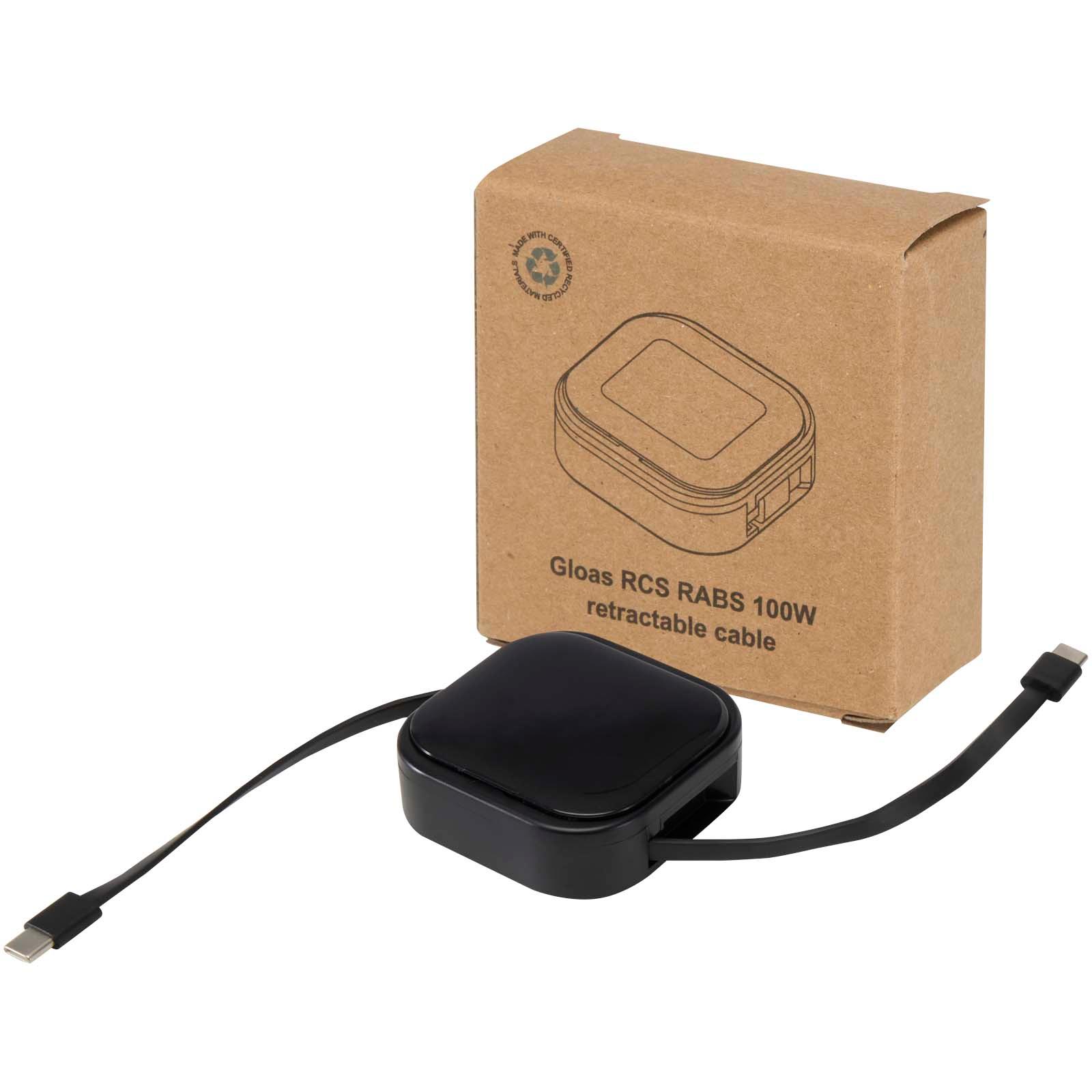 Câble rétractable 5 en 1 Gloas en matériaux recyclés pour synchronisation de données et charge rapide de 100 W avec kit d’out