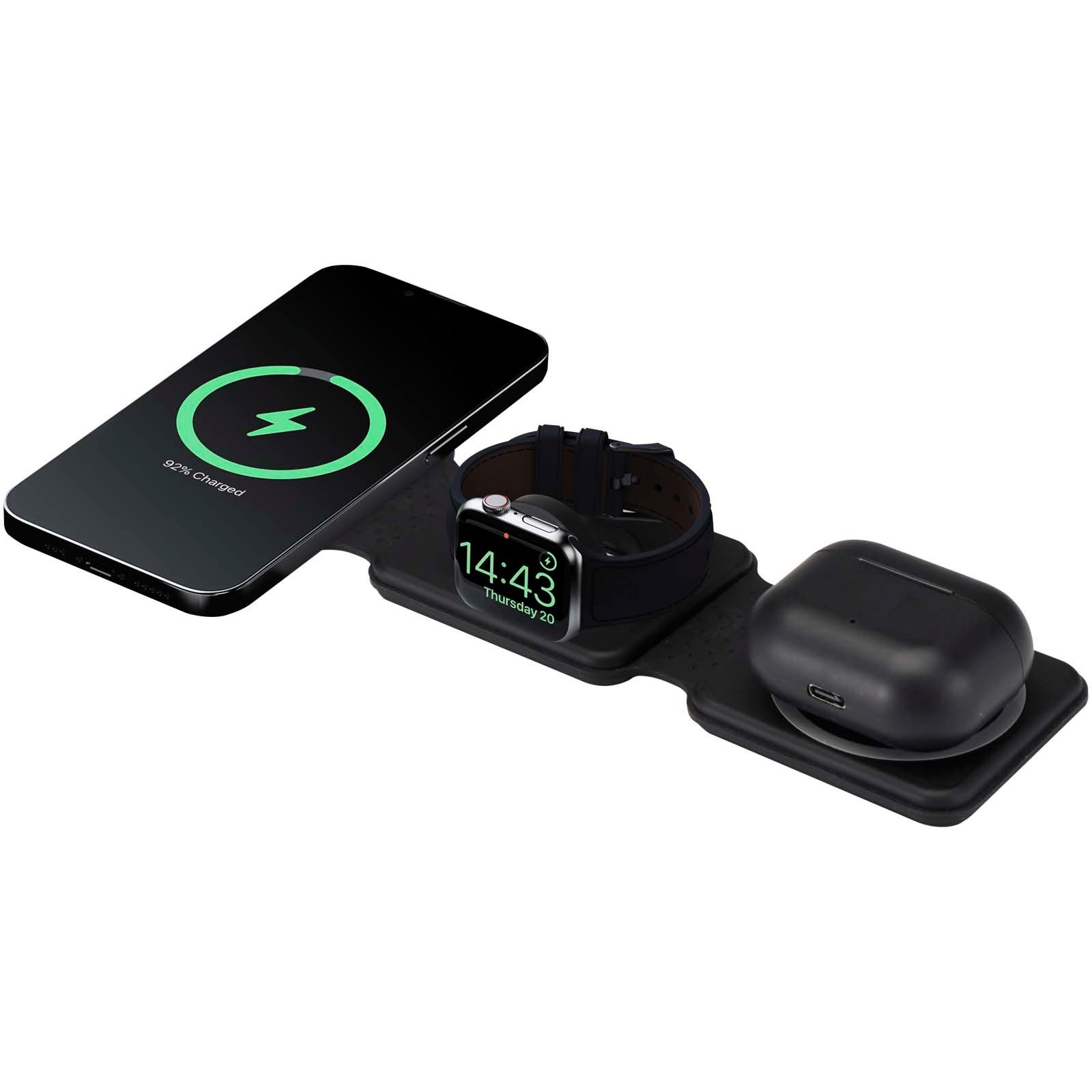 Chargeur sans fil pliable Armus 3 en 1 de 15 W en plastique recyclé
