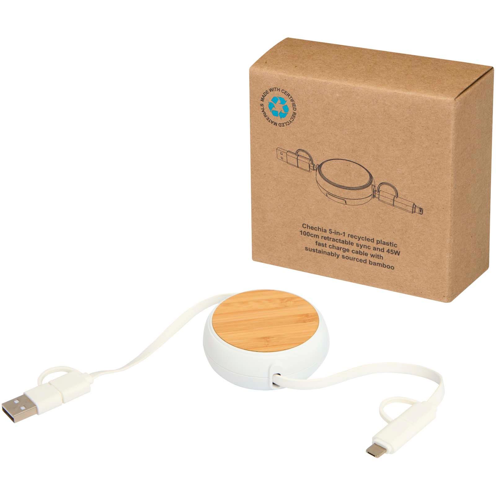 Câble rétractable 5 en 1 Chechia de 100 cm en plastique recyclé pour la synchronisation des données et la charge rapide de 45 W