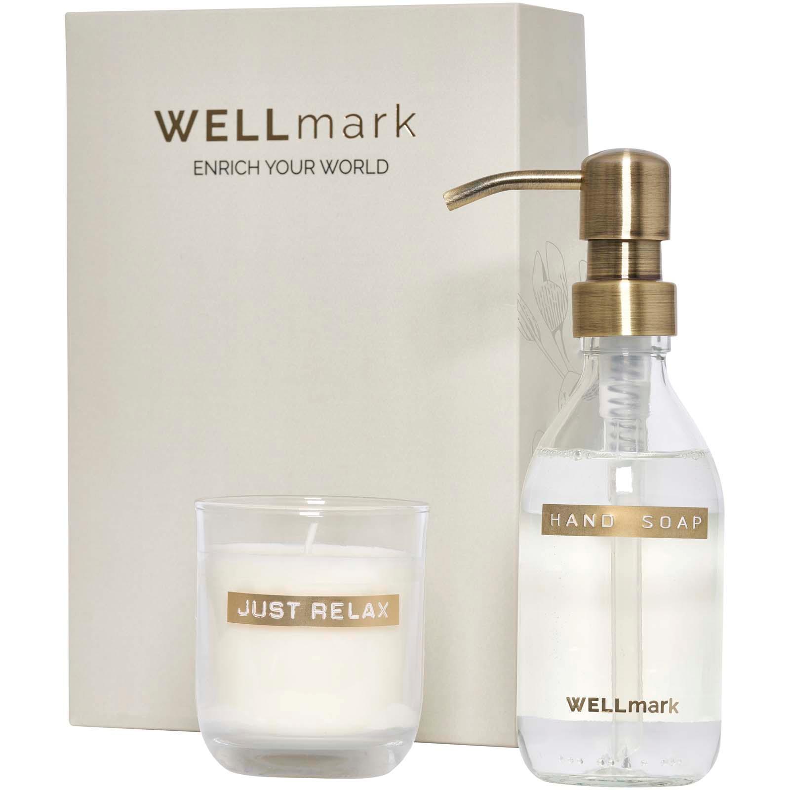 Distributeur de savon pour les mains de 250 ml et ensemble de bougies parfumées de 150 g Wellmark Discovery- parfum linge fra