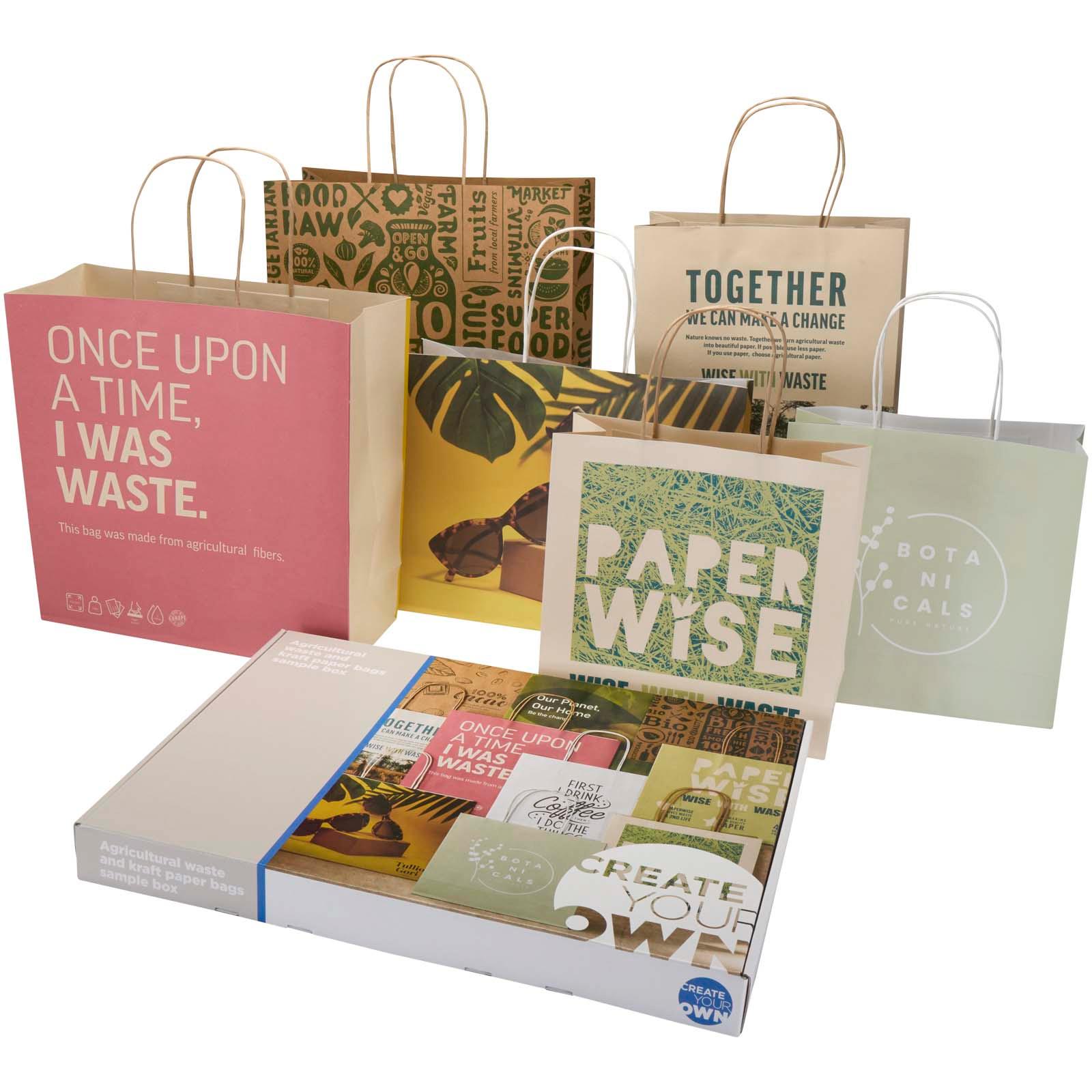 Boîte d'échantillons de sacs en papier Kraft et fabriqués à partir de déchets agricoles