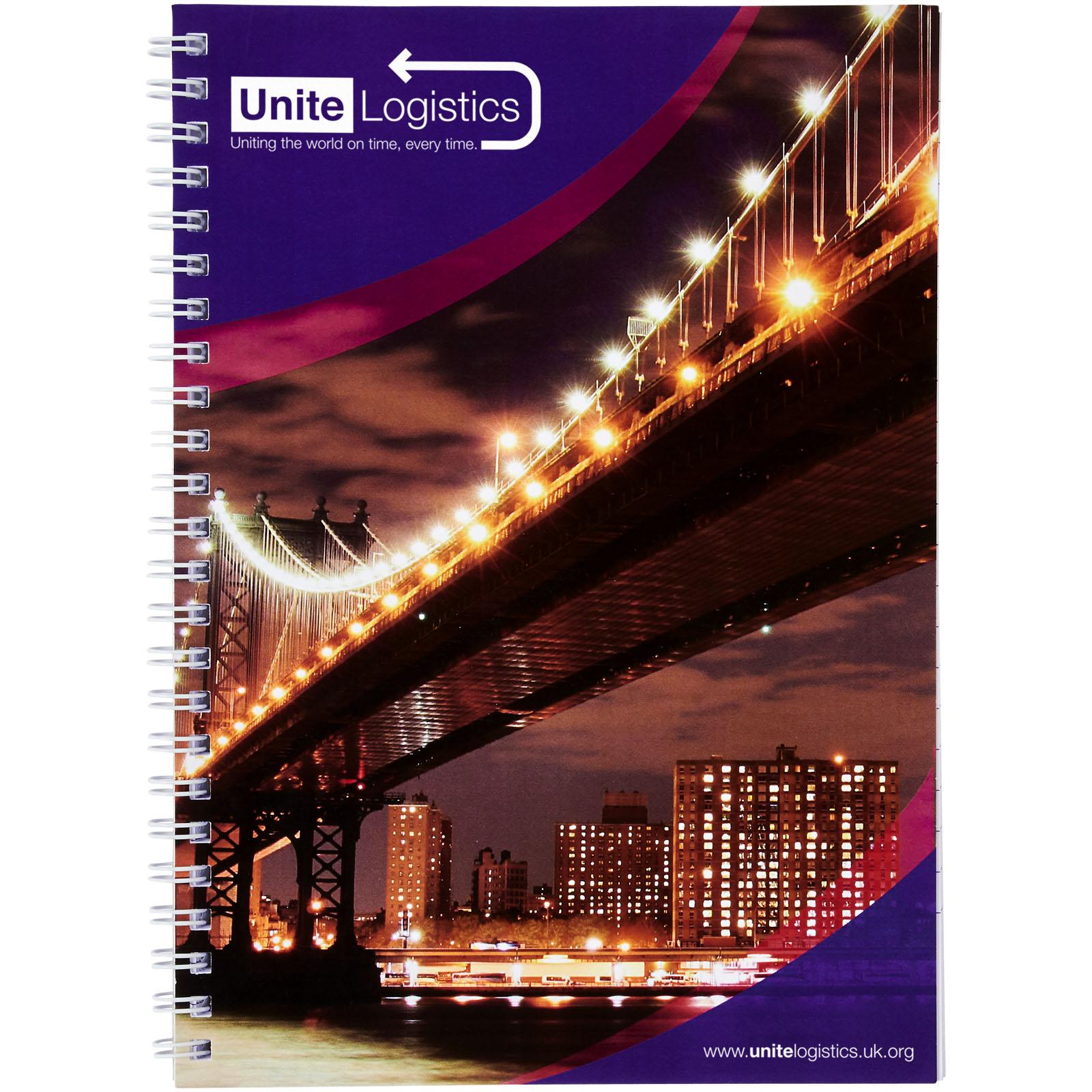 Carnet de notes à spirales A5 Desk-Mate® avec couverture arrière imprimée