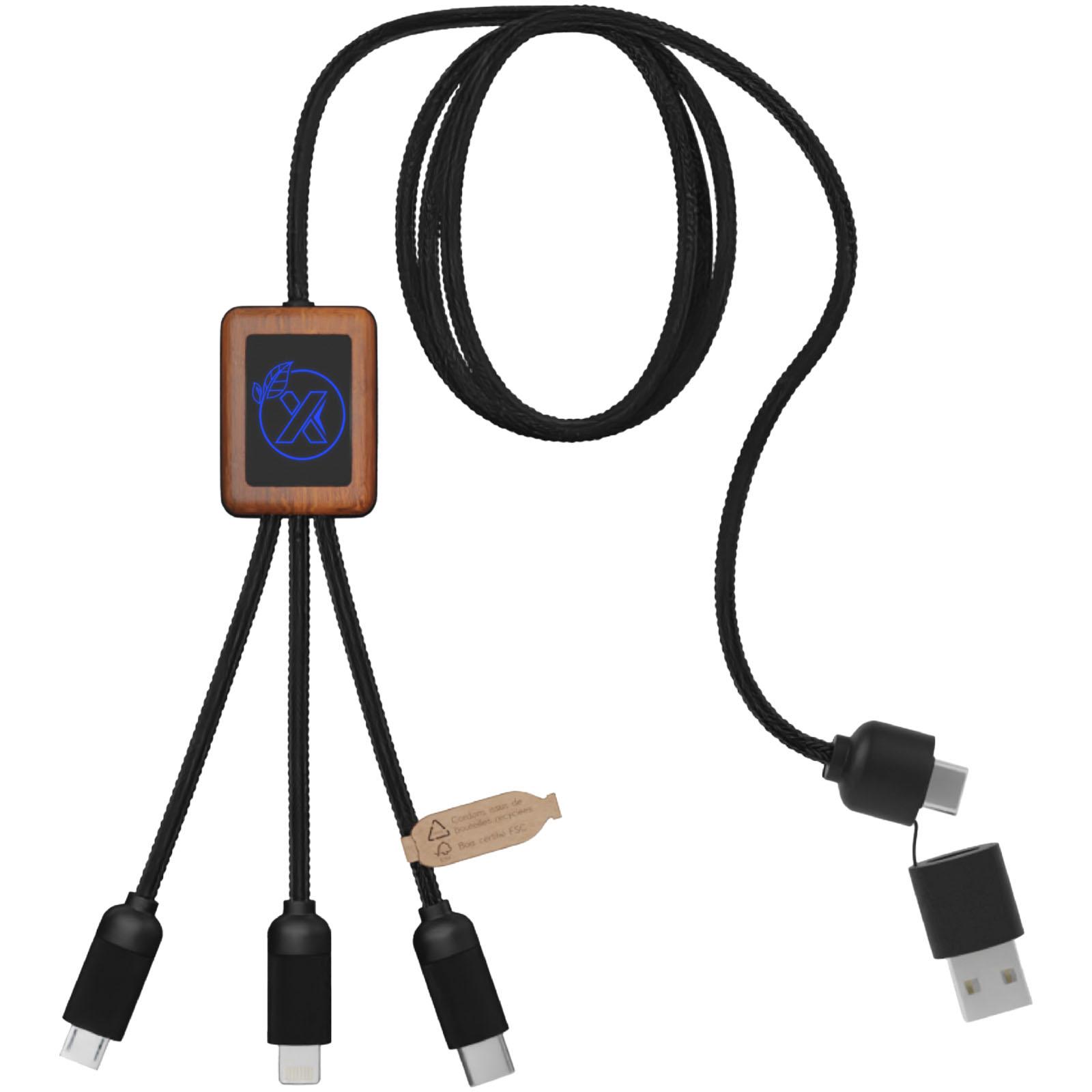 Câble de charge 5-en-1 SCX.design C38 en rPET avec logo lumineux et boîtier carré en bois de 40 W
