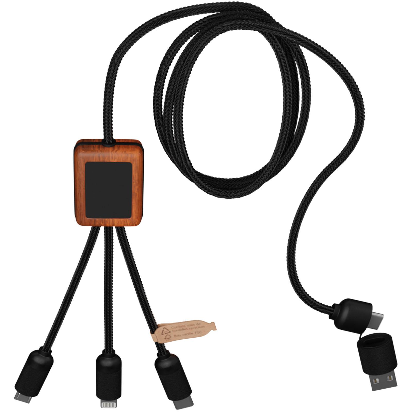 Câble de charge 5-en-1 SCX.design C38 en rPET avec logo lumineux et boîtier carré en bois de 40 W