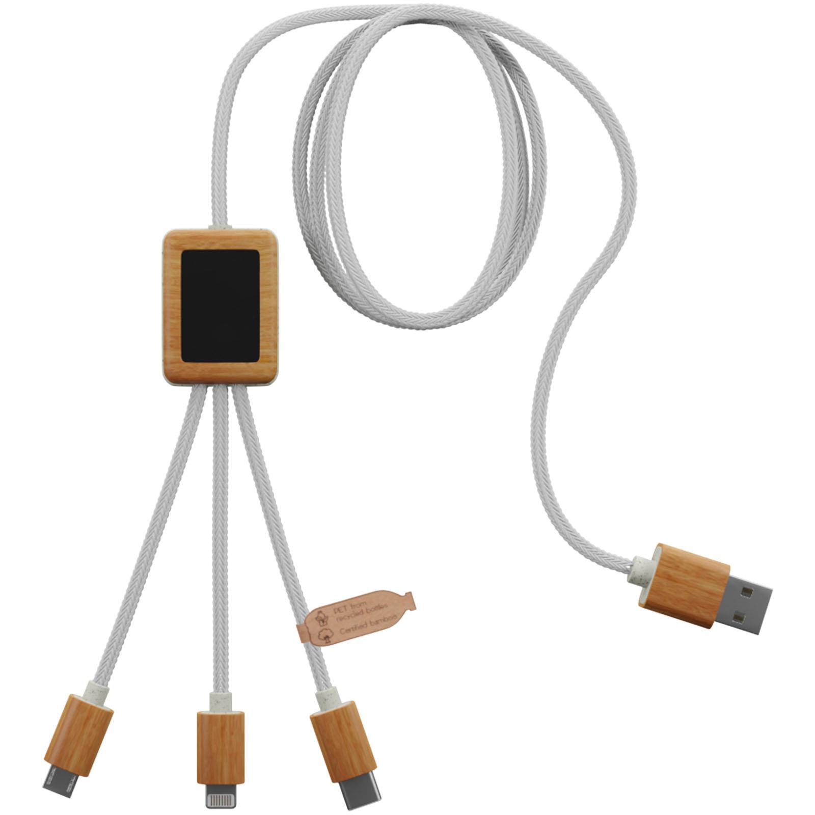 Câble de charge 3-en-1 SCX.design C39 en rPET avec logo lumineux et boîtier carré en bambou