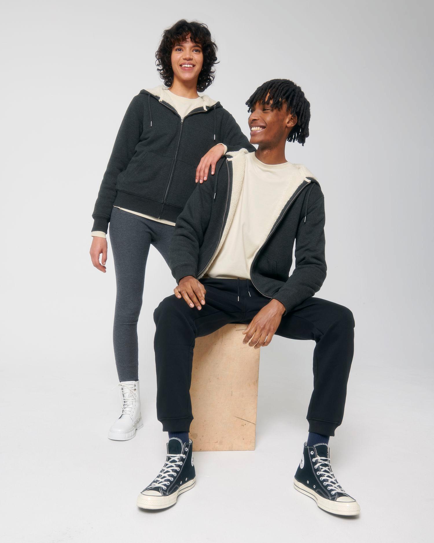 Le sweat à capuche zippé unisexe doublé sherpa