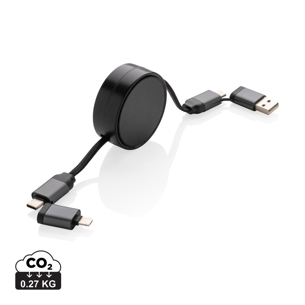 Câble 45W rétractable 6 en 1 en aluminium recyclé Terra RCS