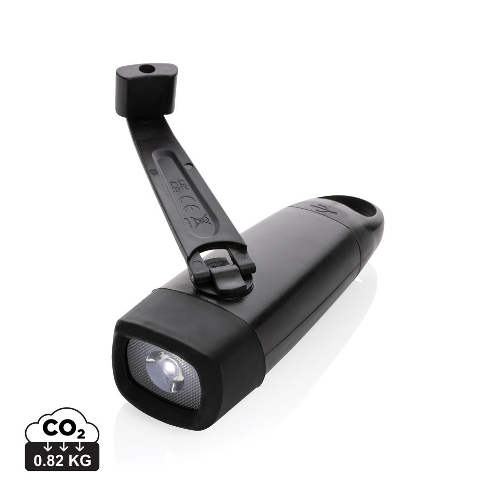 Torche rechargeable par USB avec manivelle en plastique RCS