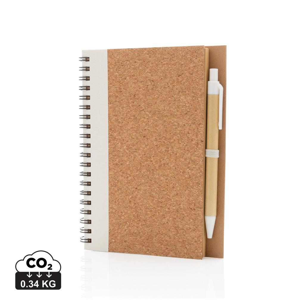 Cahier à spirales en liège avec stylo