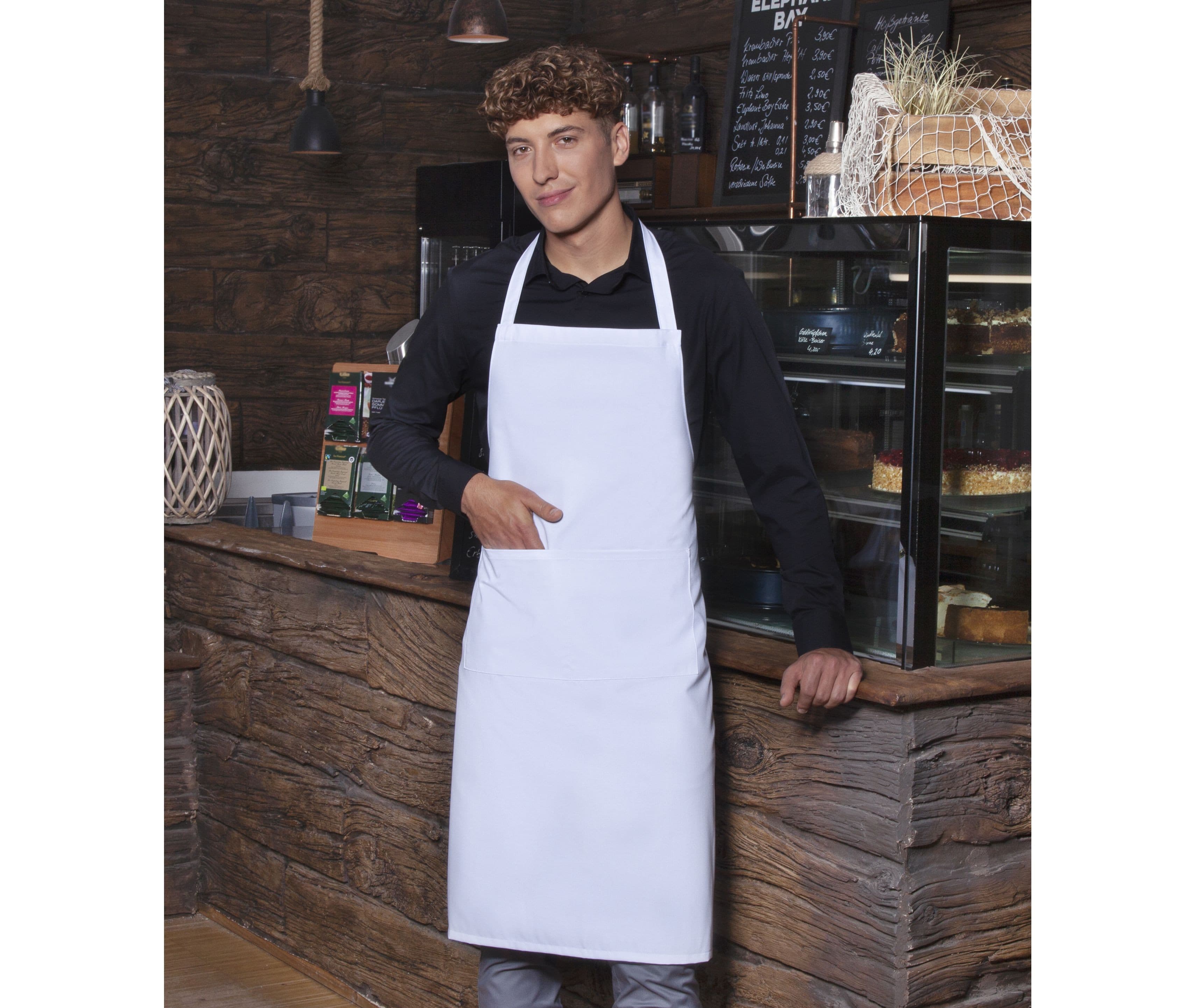 Tablier à bavette en polycoton avec poche