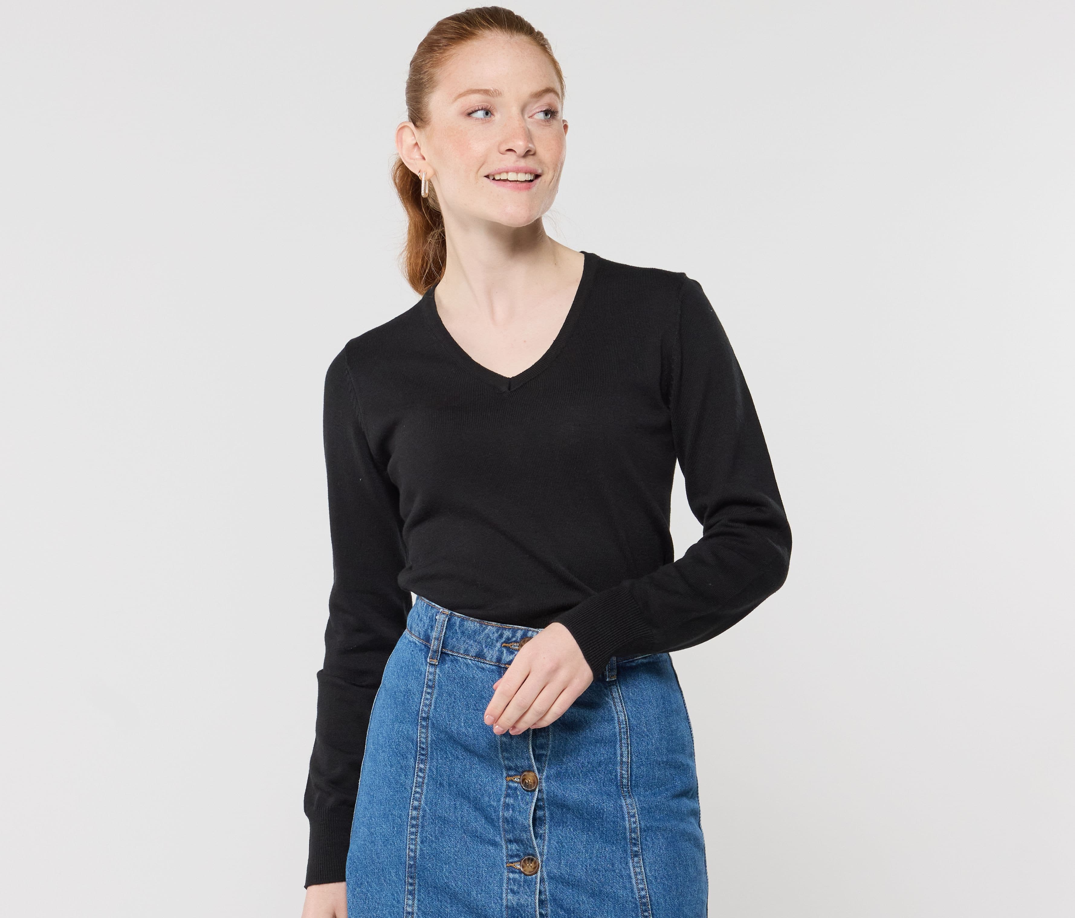 Pull col V femme