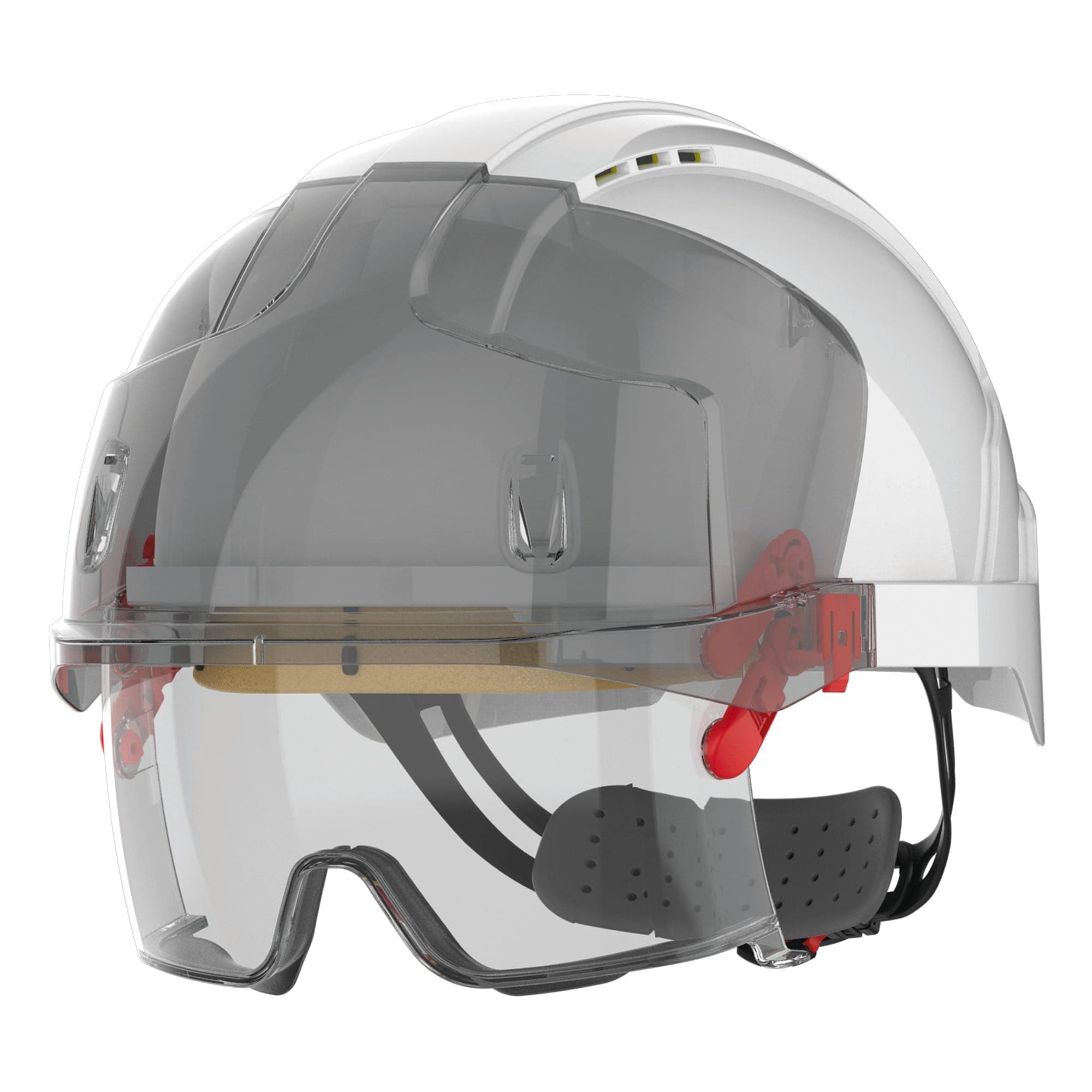 Casque de sécurité EVO® VISTAlens™ micro-visière, ventilé, avec sur-lunette integrée anti-buée, anti-rayures KN