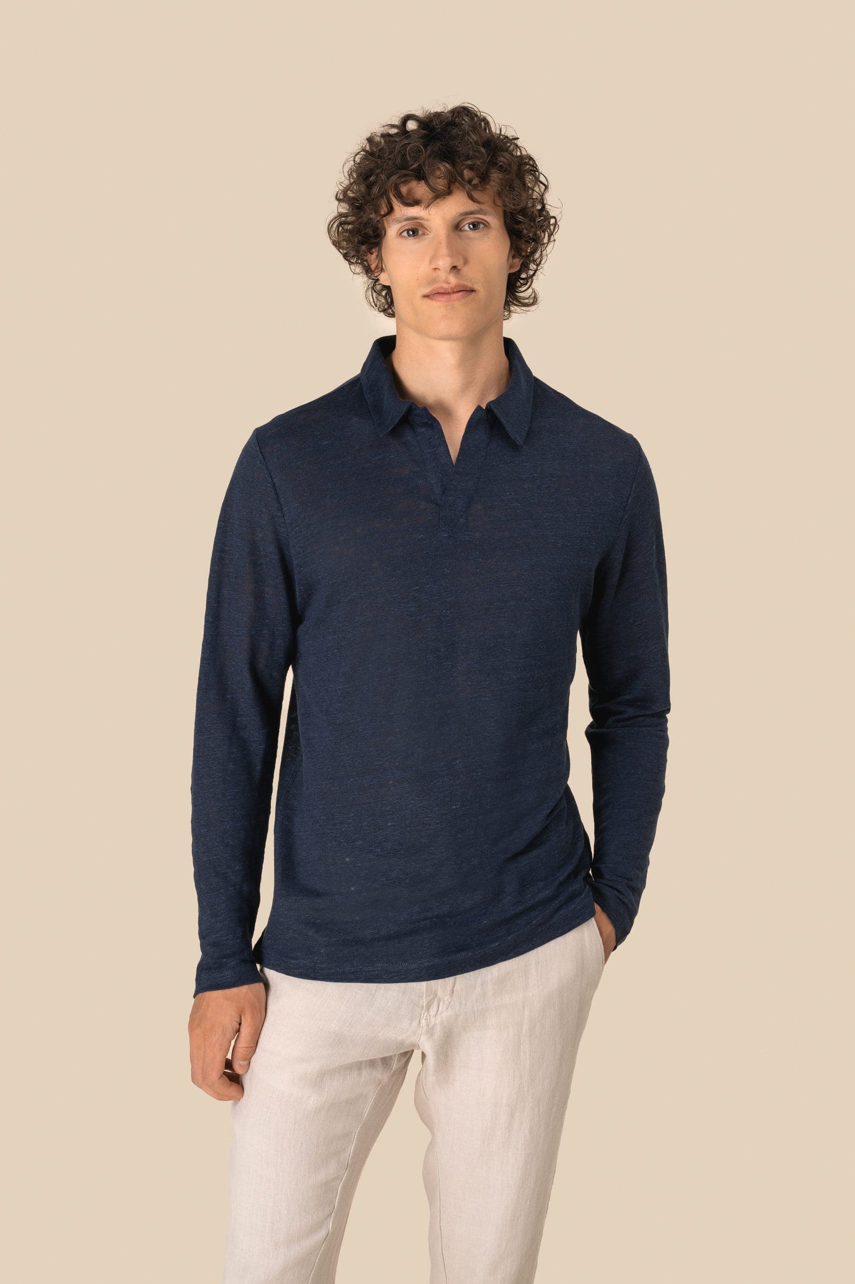 Polo manches longues en lin homme