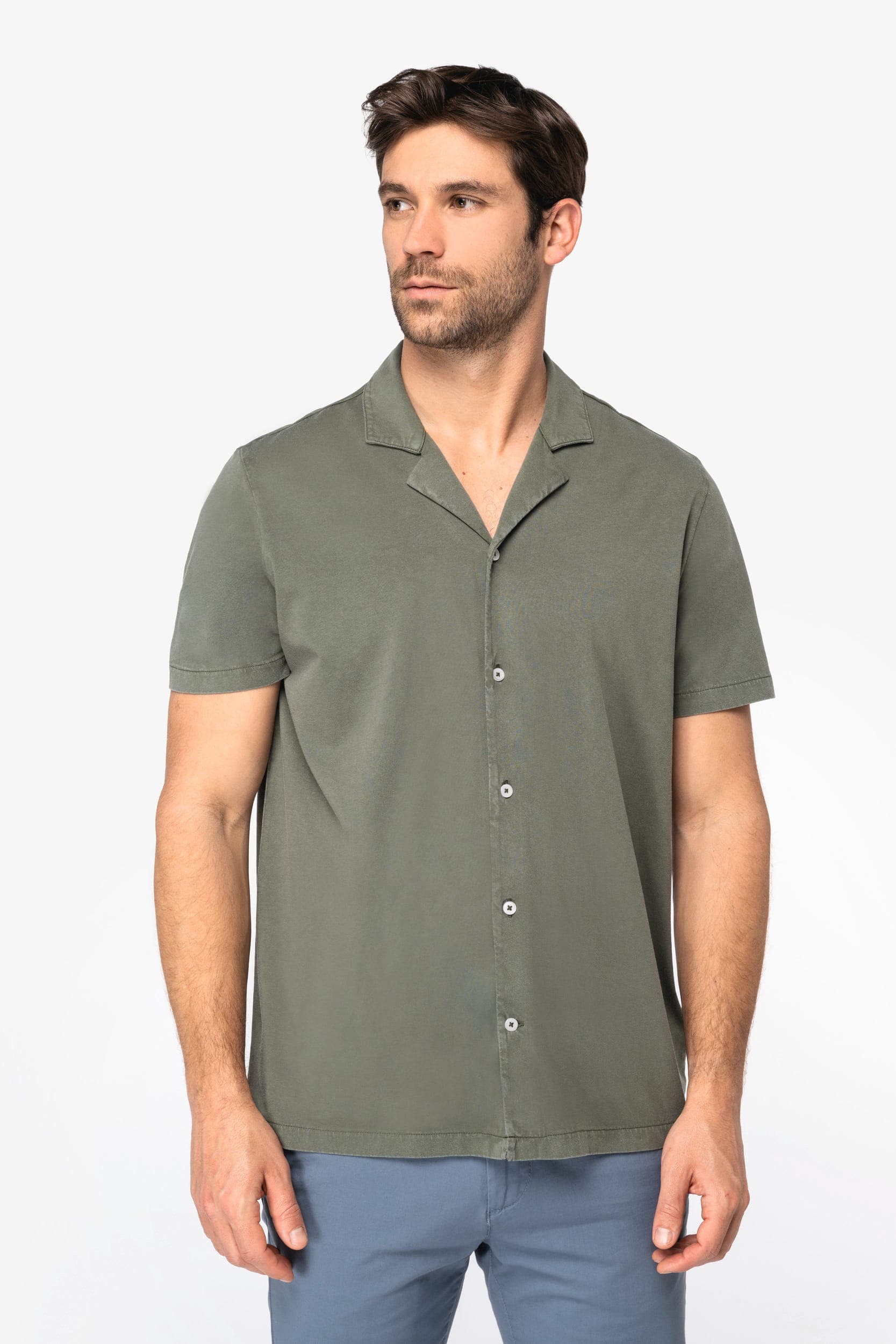 Chemise écoresponsable délavée en jersey manches courtes à col bowling homme