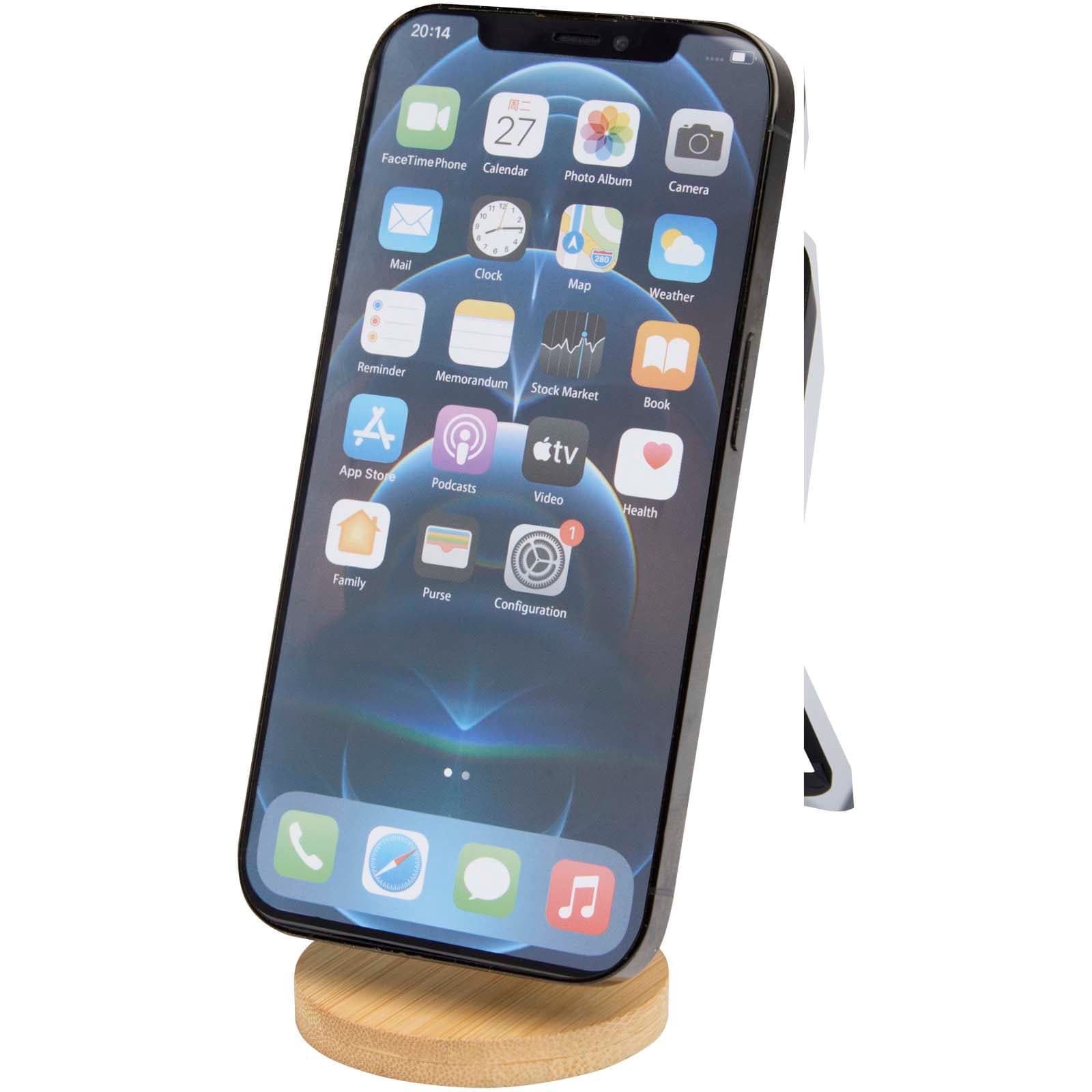 Support de téléphone Alcor magnétique et pliable en plastique recyclé avec détails en bambou