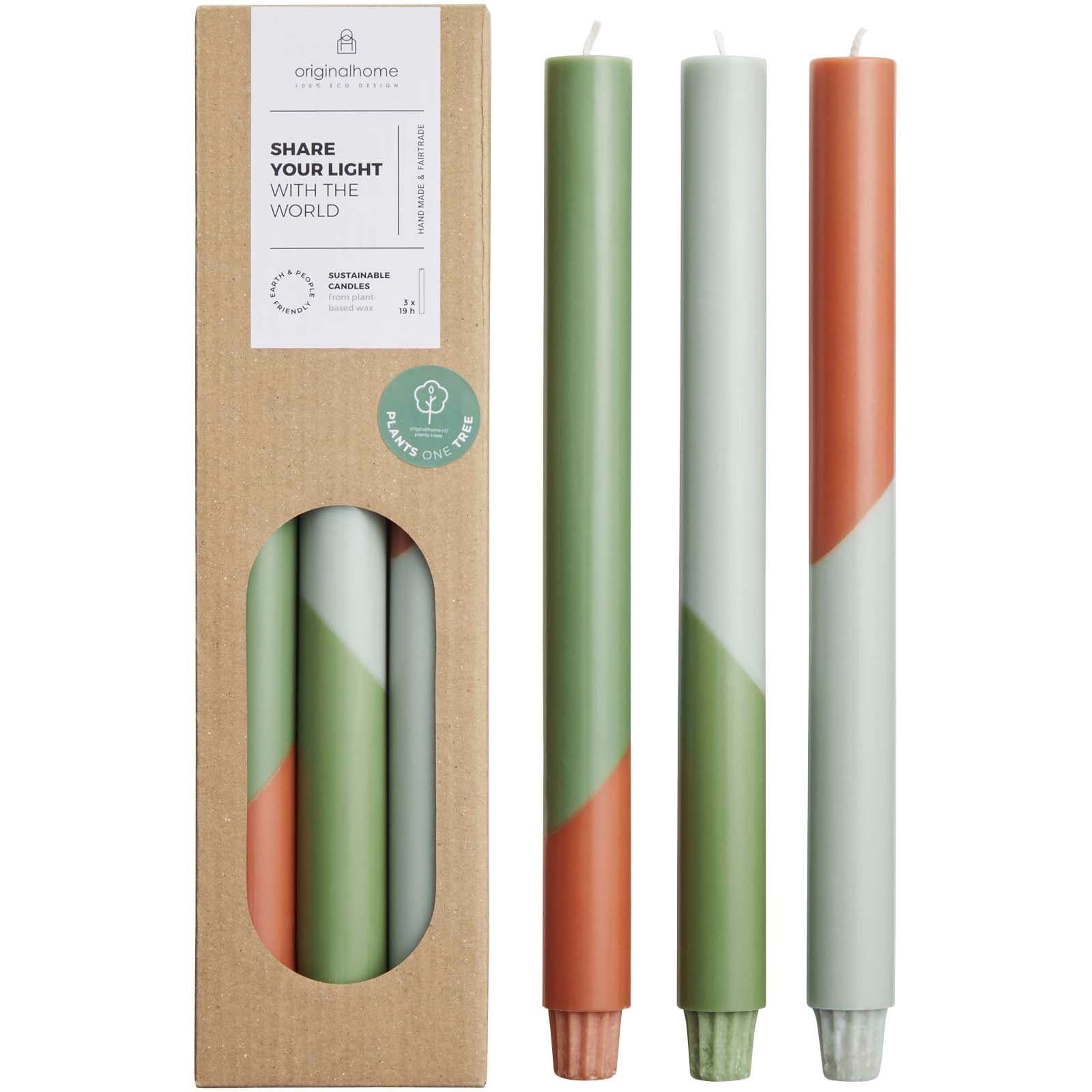 Bougies à rayures diagonales Originalhome Eden par lot de 3